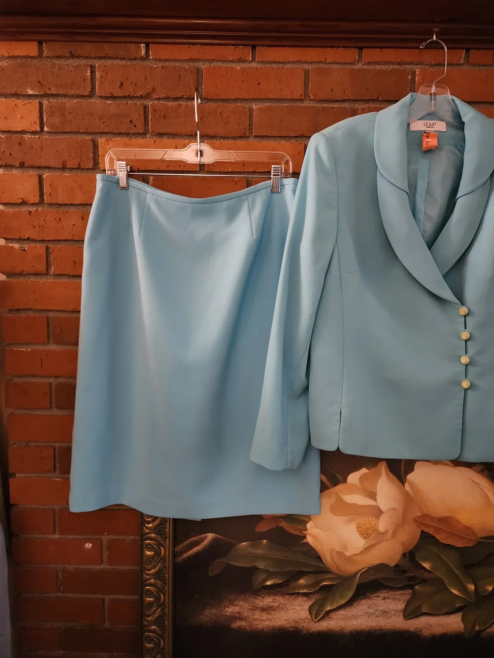 Le Suit Aqua Blue Women's Blazer and Skirt Set